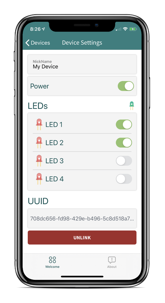 Turning LEDs on the RPB and off using the mobile app.